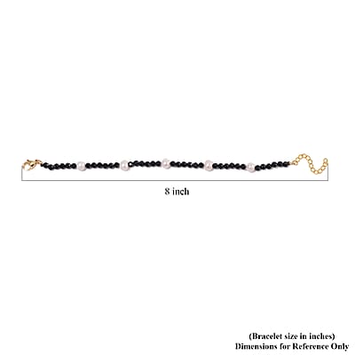 Freshwater Pearl and Thai Black Spinel 30.00 ctw Beaded Bracelet in ION Plated YG Stainless Steel (7.50-9.0In)