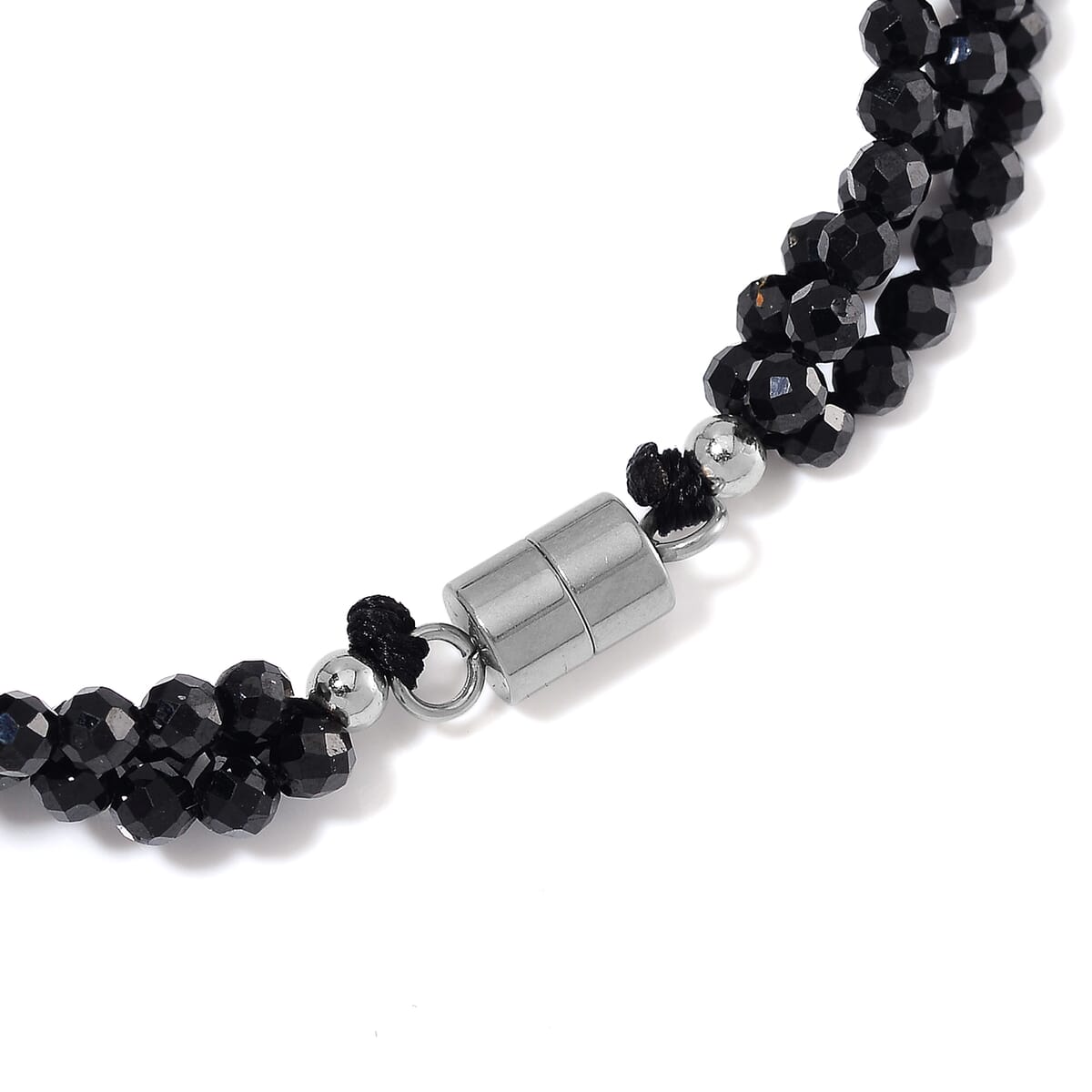 Freshwater Pearl and Thai Black Spinel 200.00 ctw Beaded 3 Row Bracelet in Stainless Steel (7.00 In) image number 4