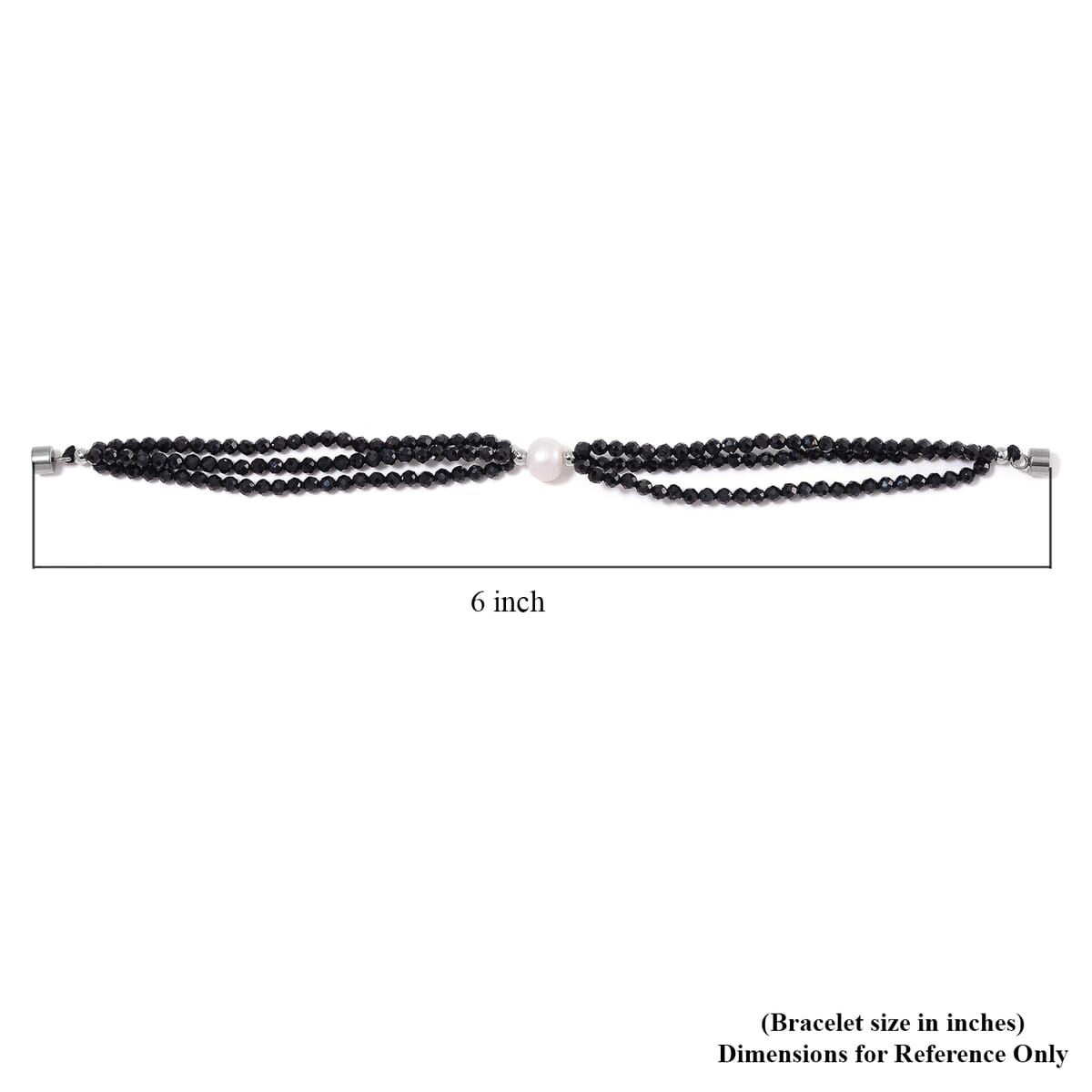 Freshwater Pearl and Thai Black Spinel 200.00 ctw Beaded 3 Row Bracelet in Stainless Steel (7.00 In) image number 5