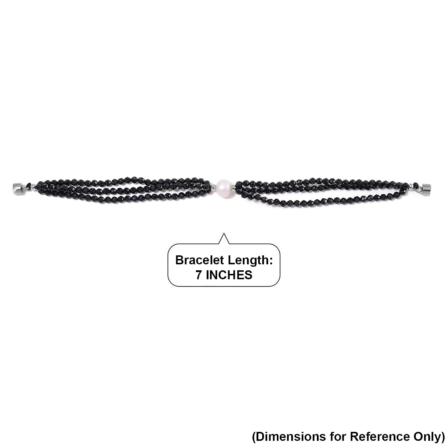 Freshwater Pearl and Thai Black Spinel 200.00 ctw Beaded 3 Row Bracelet in Stainless Steel (7.00 In)