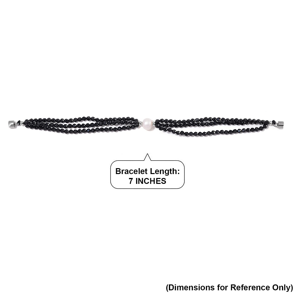 Freshwater Pearl and Thai Black Spinel 200.00 ctw Beaded 3 Row Bracelet in Stainless Steel (7.00 In) image number 6