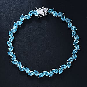 D'Joy Betroka Blue Apatite 14.25 ctw Azure Cascade Bracelet in Rhodium Over Sterling Silver (6.50 In)