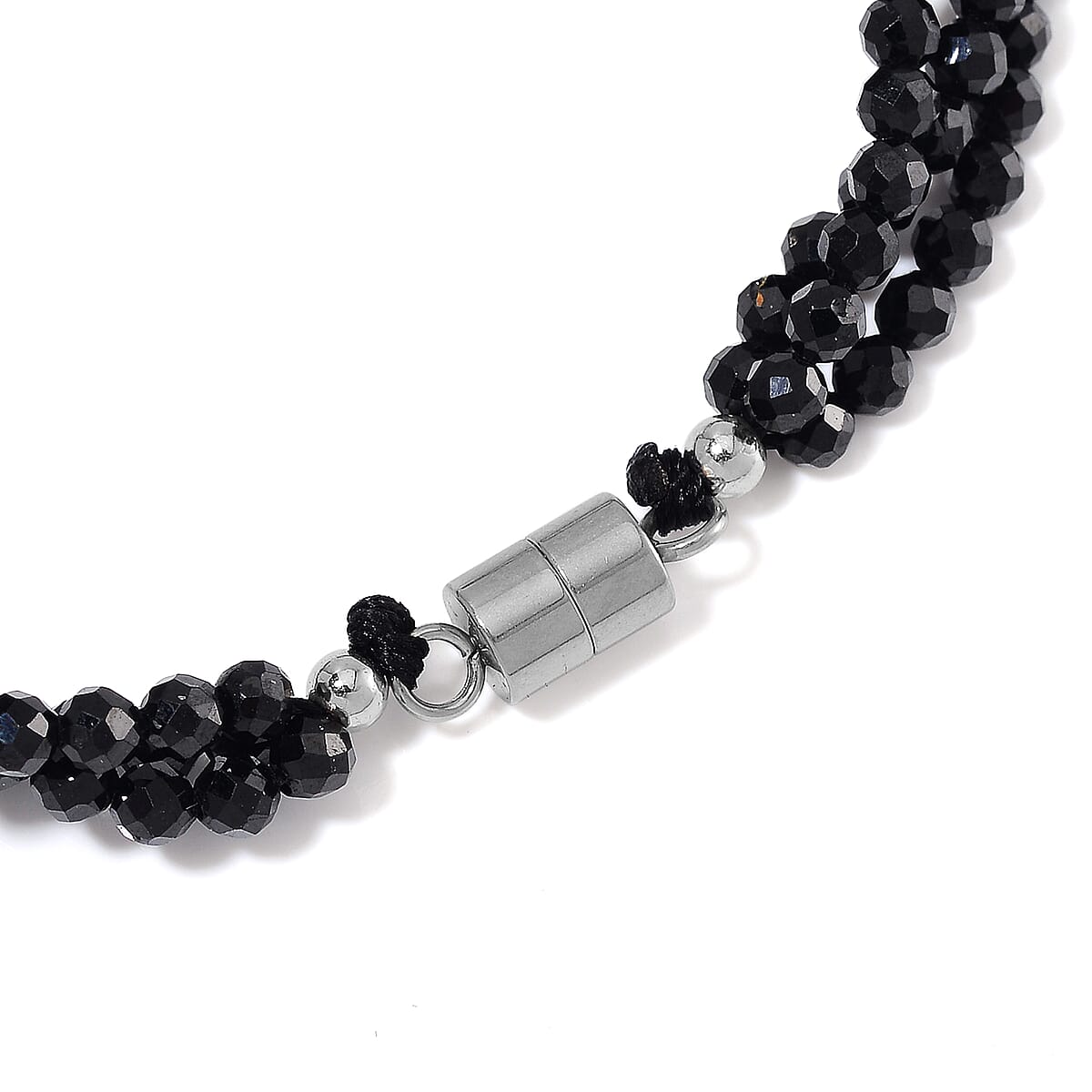 Freshwater Pearl and Thai Black Spinel 200.00 ctw Beaded 3 Row Bracelet in Stainless Steel (8.00 In) image number 4