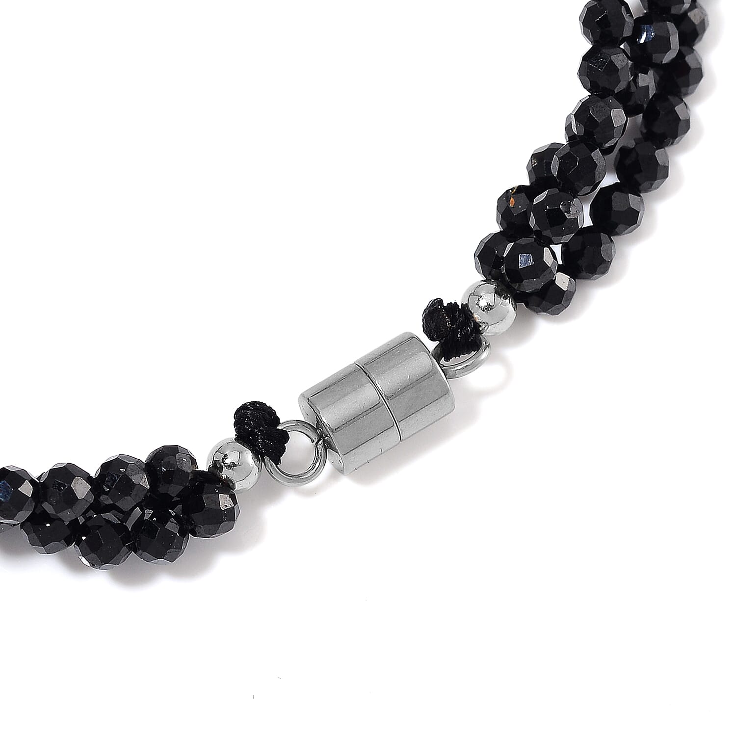 Freshwater Pearl and Thai Black Spinel 200.00 ctw Beaded 3 Row Bracelet in Stainless Steel (8.00 In)