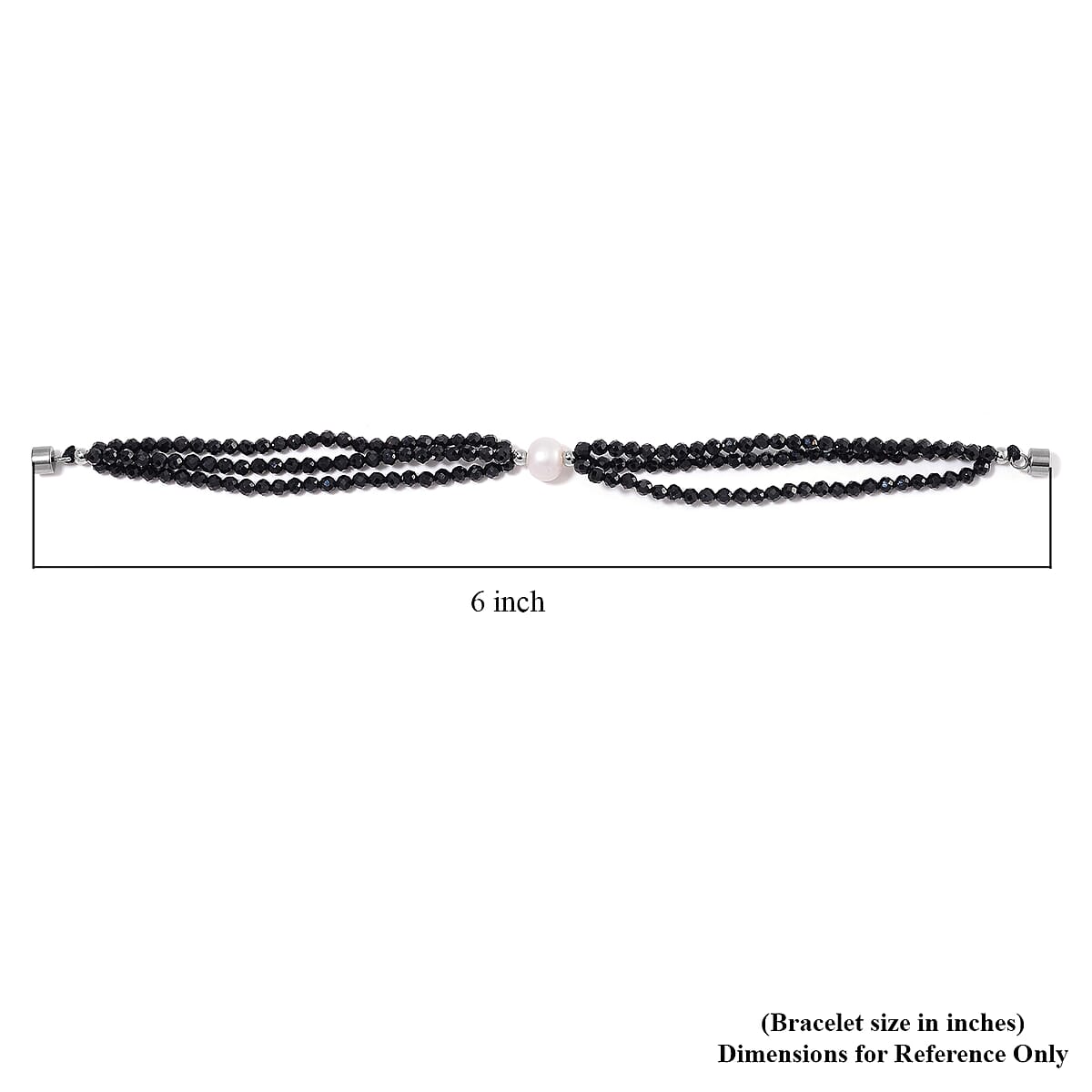Freshwater Pearl and Thai Black Spinel 200.00 ctw Beaded 3 Row Bracelet in Stainless Steel (8.00 In) image number 5
