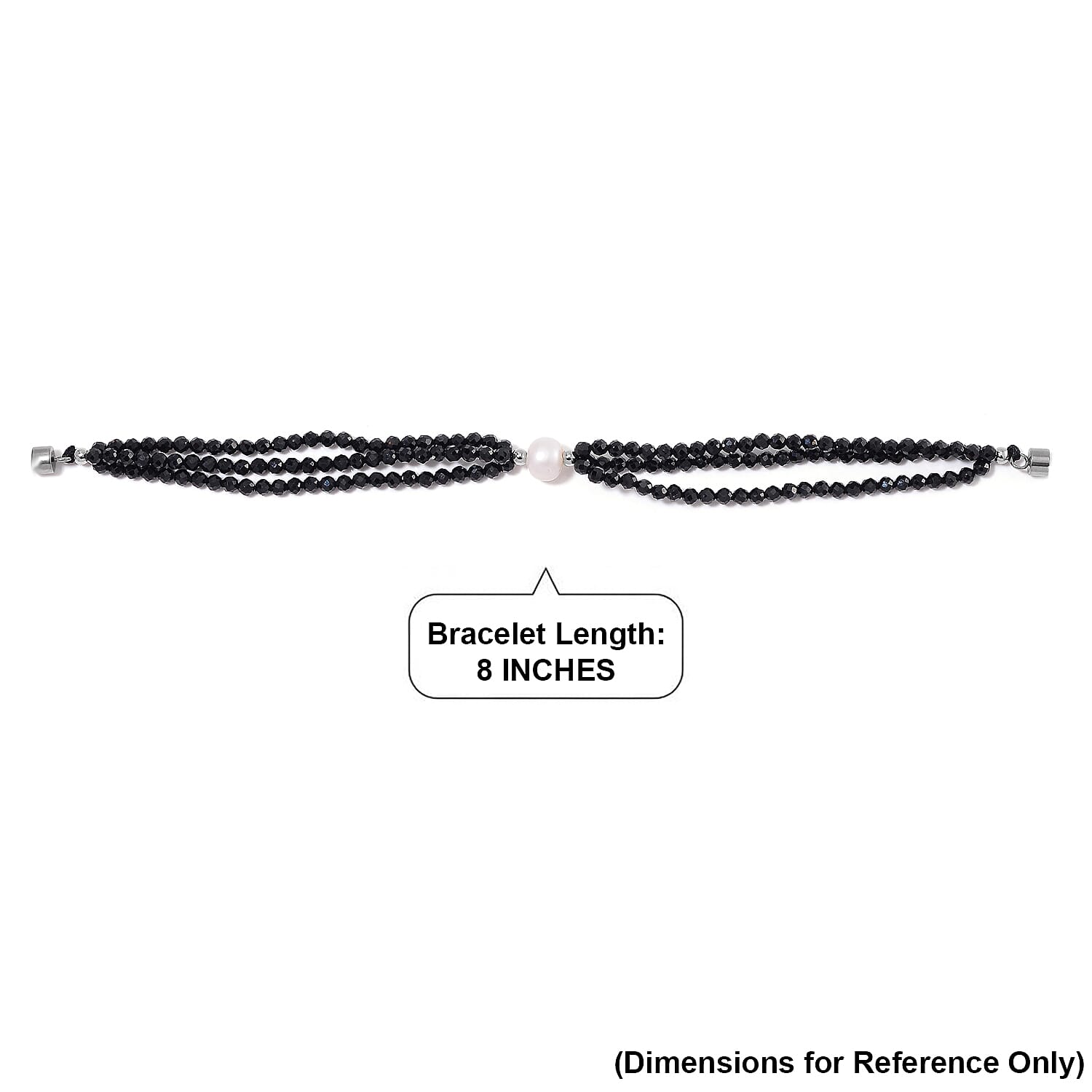 Freshwater Pearl and Thai Black Spinel 200.00 ctw Beaded 3 Row Bracelet in Stainless Steel (8.00 In)