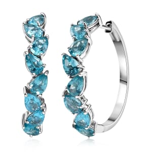 D'Joy Betroka Blue Apatite 6.85 ctw Hoop Earrings in Rhodium Over Sterling Silver