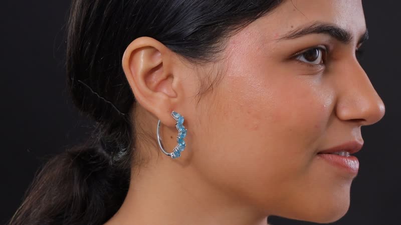 D'Joy Betroka Blue Apatite 6.85 ctw Hoop Earrings in Rhodium Over Sterling Silver