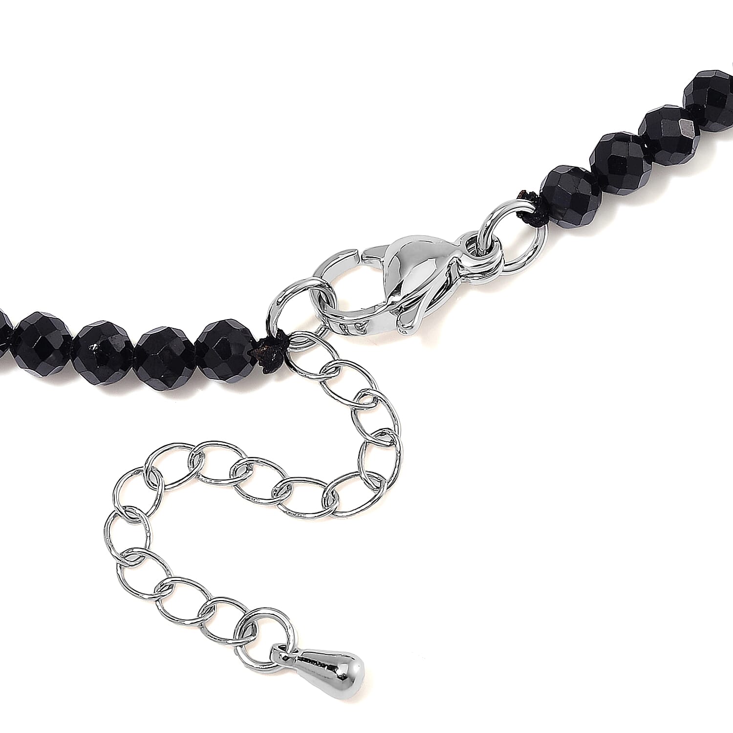 Thai Black Spinel with White Shell Pearl 50.00 ctw Beaded Necklace in Silvertone 18-20 Inches