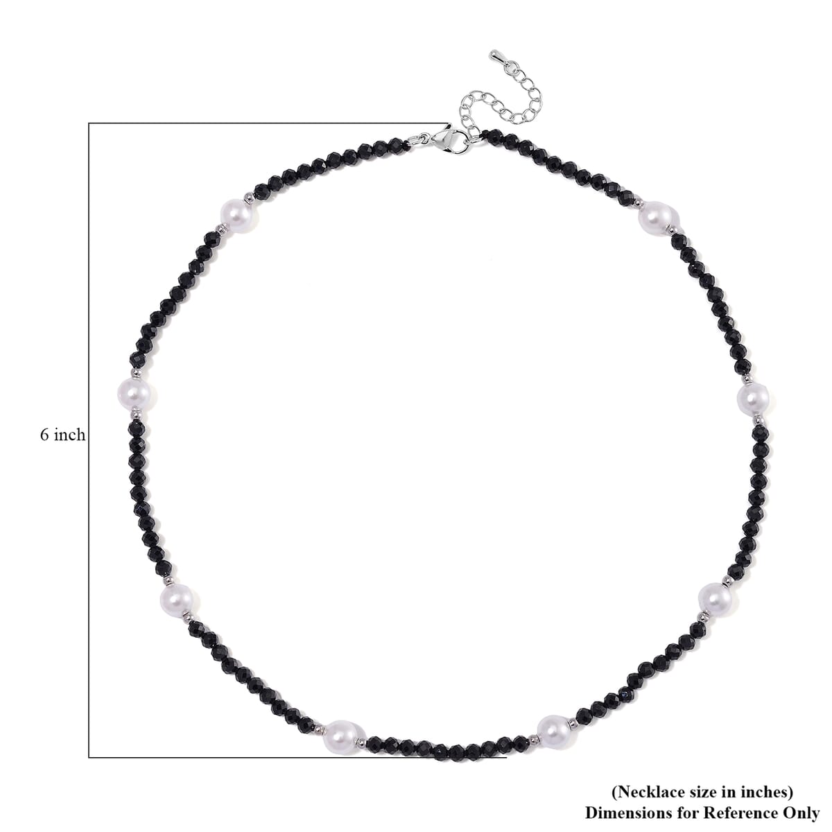 White Shell Pearl and Thai Black Spinel 50.00 ctw Beaded Necklace in Silvertone (18-20 Inches) image number 5