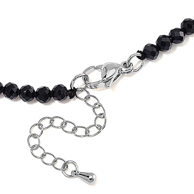 Thai Black Spinel with White Shell Pearl 50.00 ctw Beaded Necklace in Silvertone 18-20 Inches