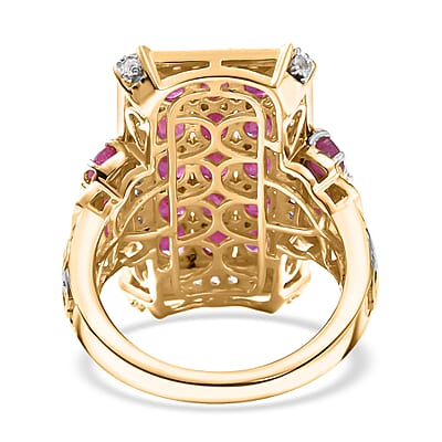 D'Joy Mozambique Ruby and White Zircon 5.40 ctw Opulent Prism Ring in Rhodium & 18K Vermeil Yellow Gold Over Sterling Silver (Size 10.0)