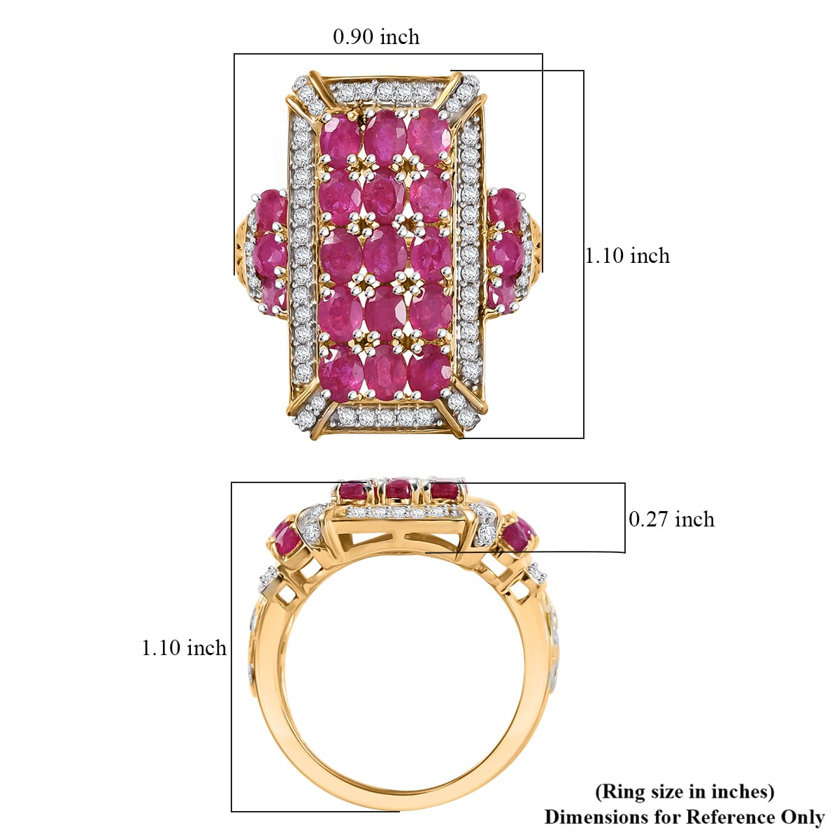 D'Joy Mozambique Ruby and White Zircon 5.40 ctw Opulent Prism Ring in Rhodium & 18K Vermeil Yellow Gold Over Sterling Silver (Size 8.0) image number 5