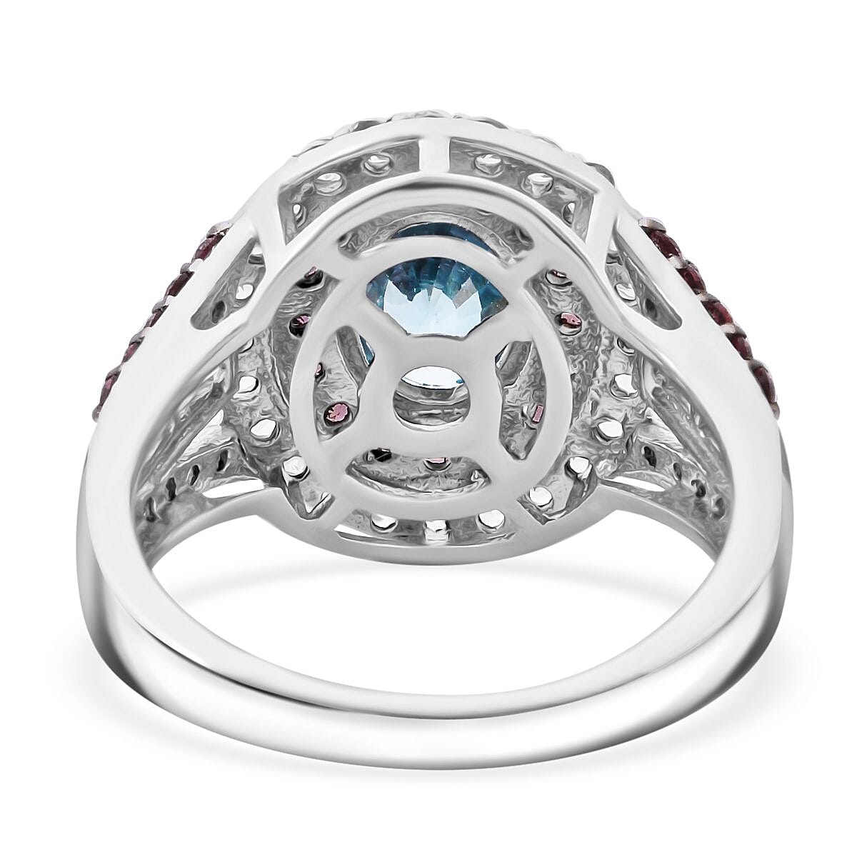 Cambodian Blue Zircon, Brown and White Zircon 4.80 ctw Oceanic Opulence Ring in Rhodium Over Sterling Silver (Size 10.0) image number 4