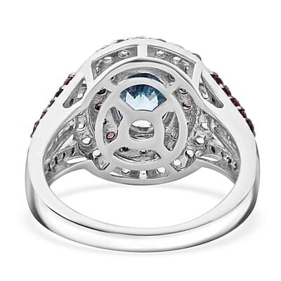 Cambodian Blue Zircon, Brown and White Zircon 4.80 ctw Oceanic Opulence Ring in Rhodium Over Sterling Silver (Size 10.0)
