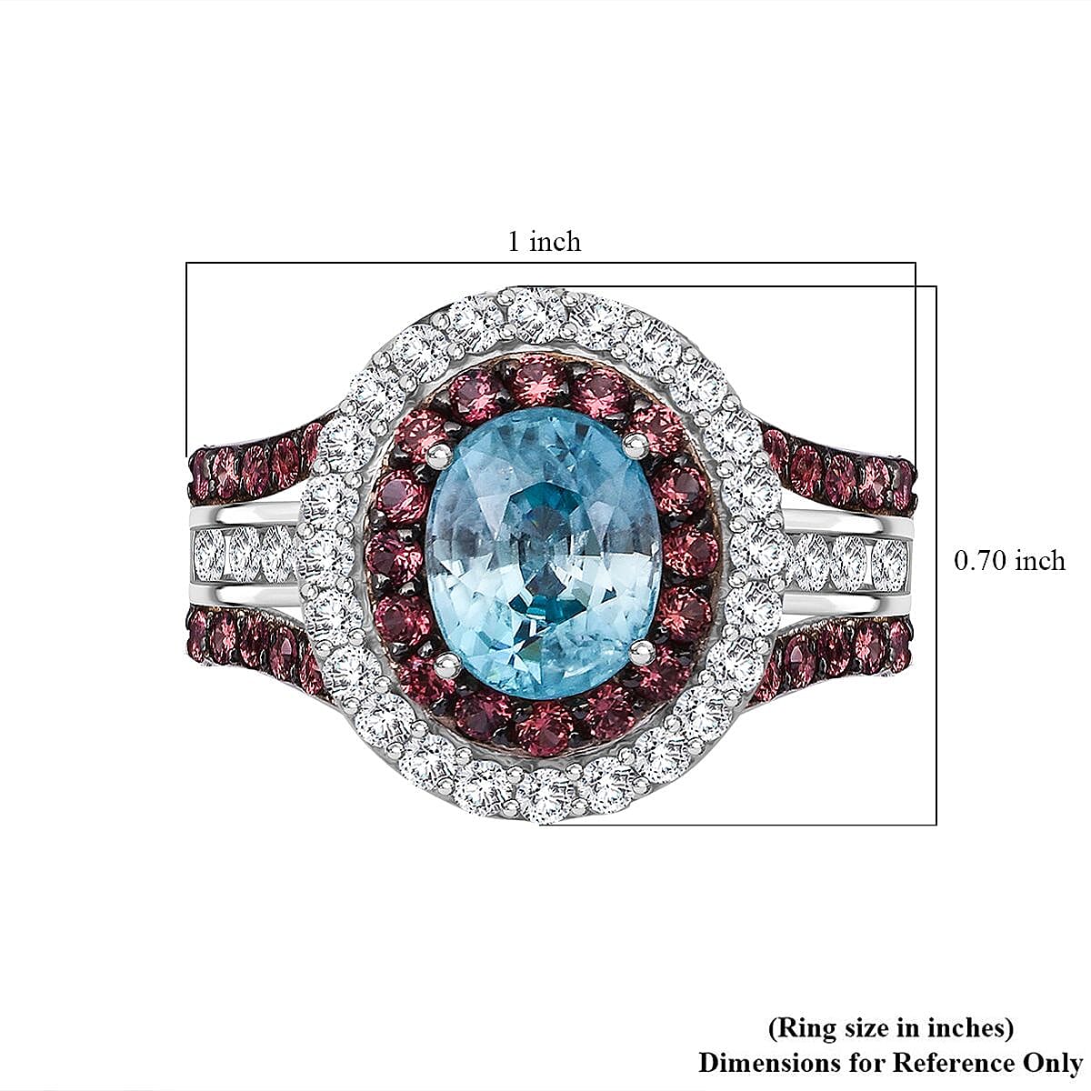Cambodian Blue Zircon, Brown and White Zircon 4.80 ctw Oceanic Opulence Ring in Rhodium Over Sterling Silver (Size 9.0) image number 5