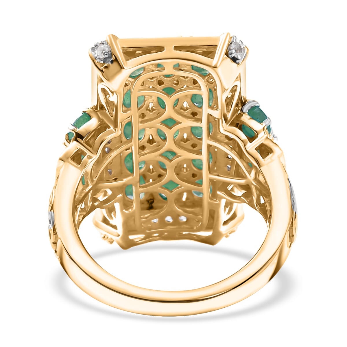 D'Joy Kagem Zambian Emerald and White Zircon 3.60 ctw Opulent Prism Ring in Rhodium & 18K Vermeil Yellow Gold Over Sterling Silver (Size 8.0) image number 4