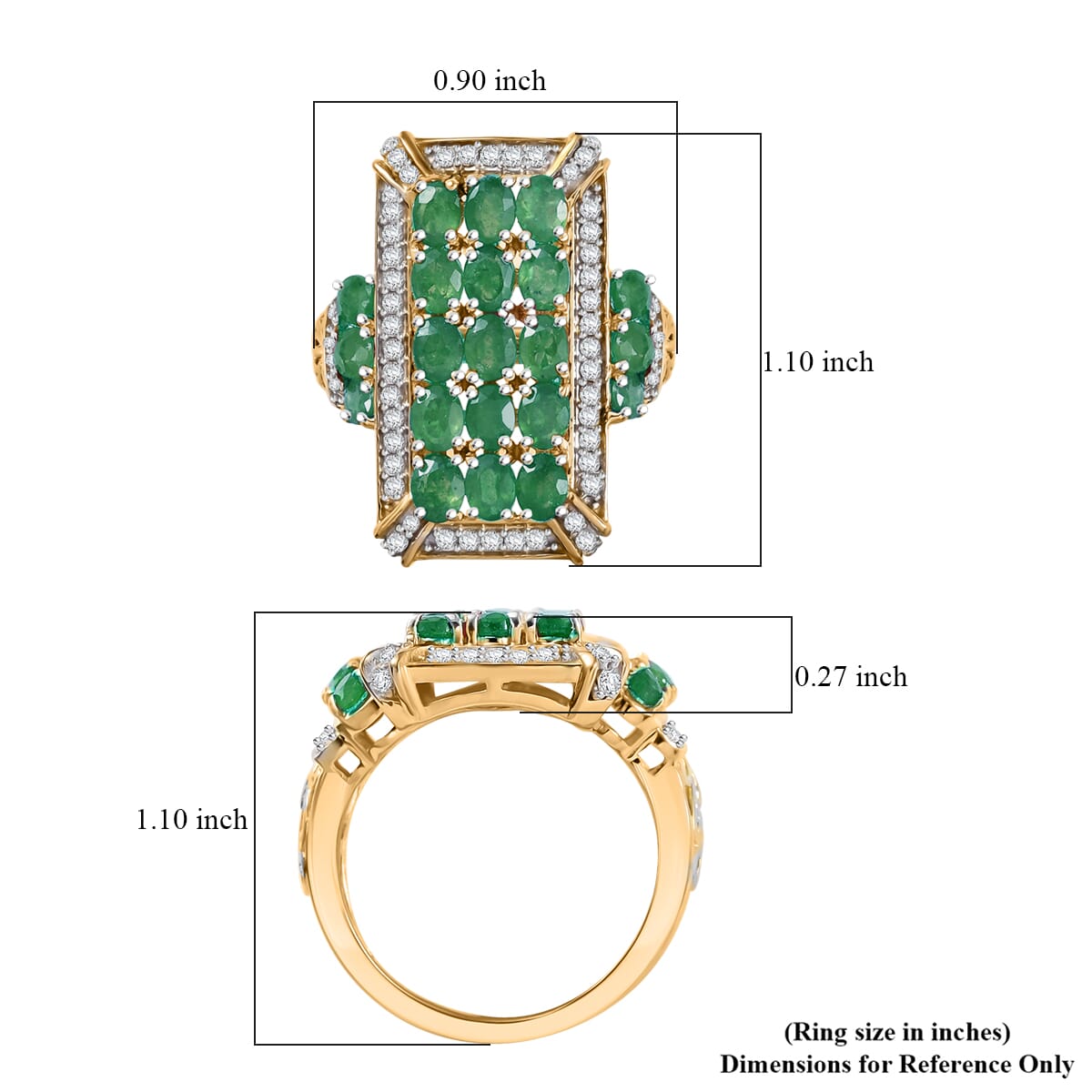D'Joy Kagem Zambian Emerald and White Zircon 3.60 ctw Opulent Prism Ring in Rhodium & 18K Vermeil Yellow Gold Over Sterling Silver (Size 8.0) image number 5