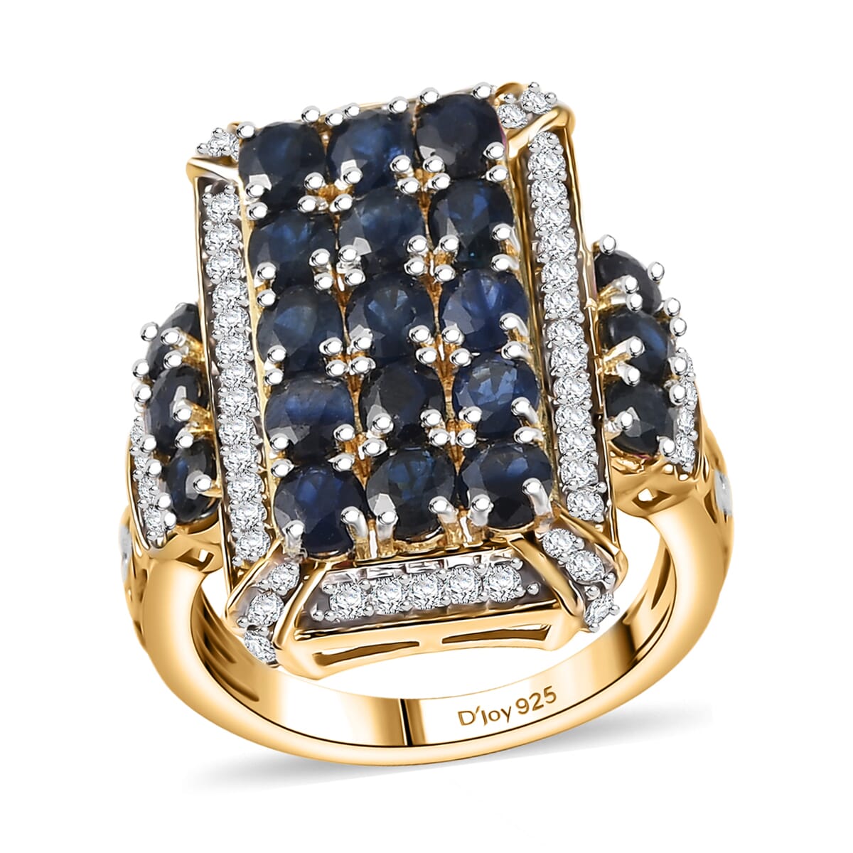 D'Joy Kanchanaburi Blue Sapphire and White Zircon 4.80 ctw Opulent Prism Ring in Rhodium & 18K Vermeil Yellow Gold Over Sterling Silver (Size 10.0) image number 0