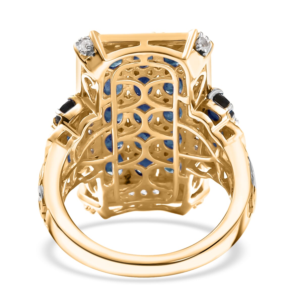 D'Joy Kanchanaburi Blue Sapphire and White Zircon 4.80 ctw Opulent Prism Ring in Rhodium & 18K Vermeil Yellow Gold Over Sterling Silver (Size 10.0) image number 4