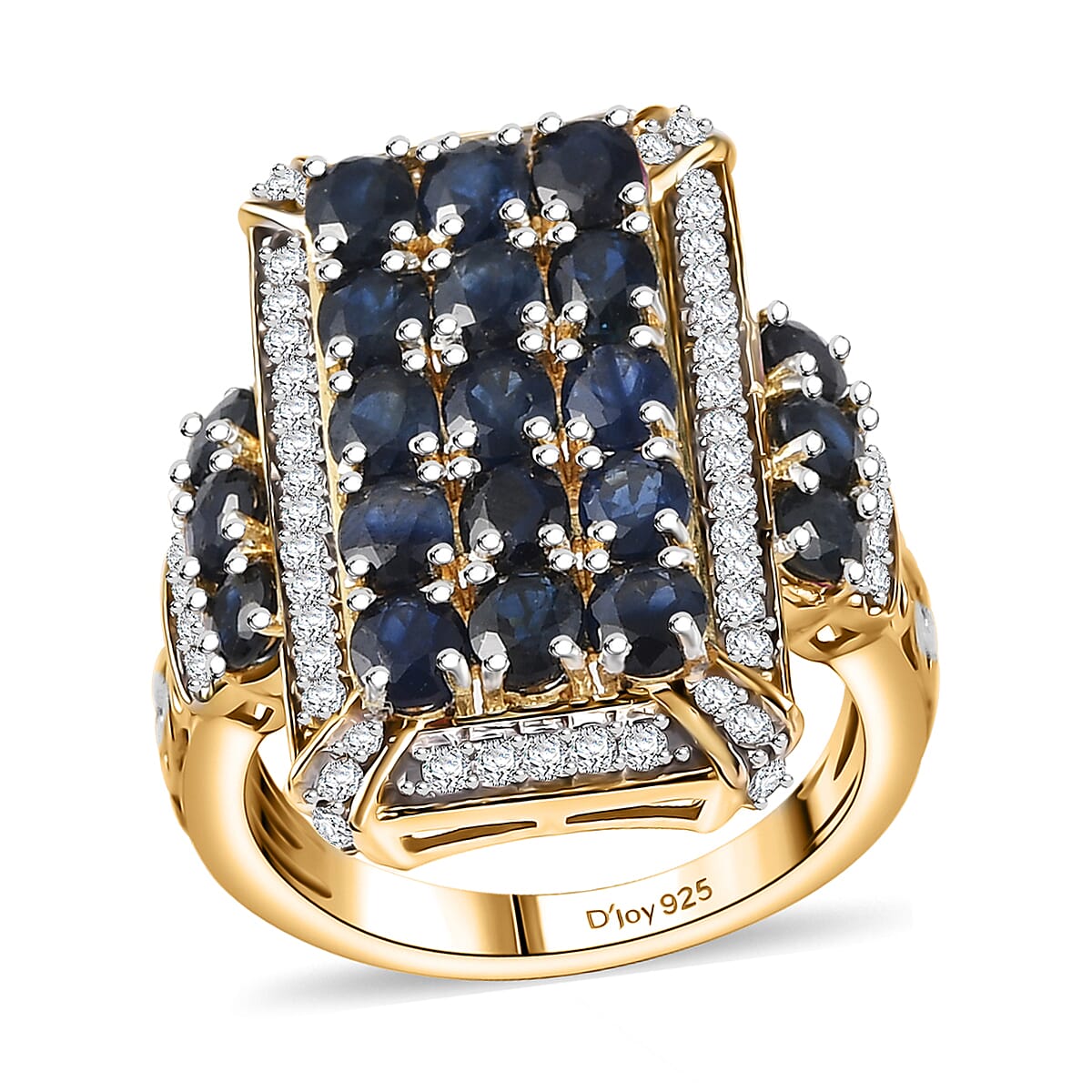 D'Joy Kanchanaburi Blue Sapphire and White Zircon 4.80 ctw Opulent Prism Ring in Rhodium & 18K Vermeil Yellow Gold Over Sterling Silver (Size 7.0) image number 0