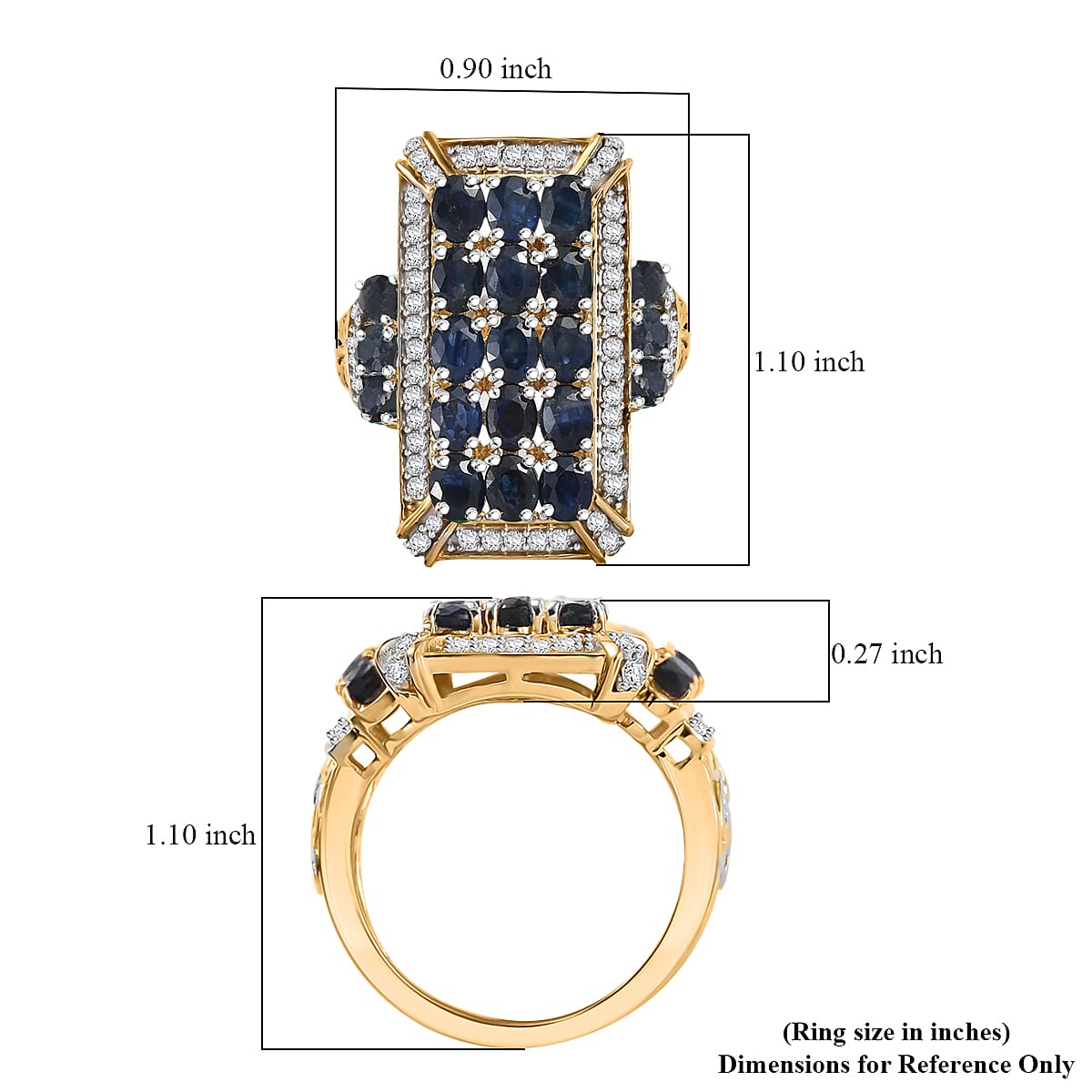 D'Joy Kanchanaburi Blue Sapphire and White Zircon 4.80 ctw Opulent Prism Ring in Rhodium & 18K Vermeil Yellow Gold Over Sterling Silver (Size 7.0) image number 5