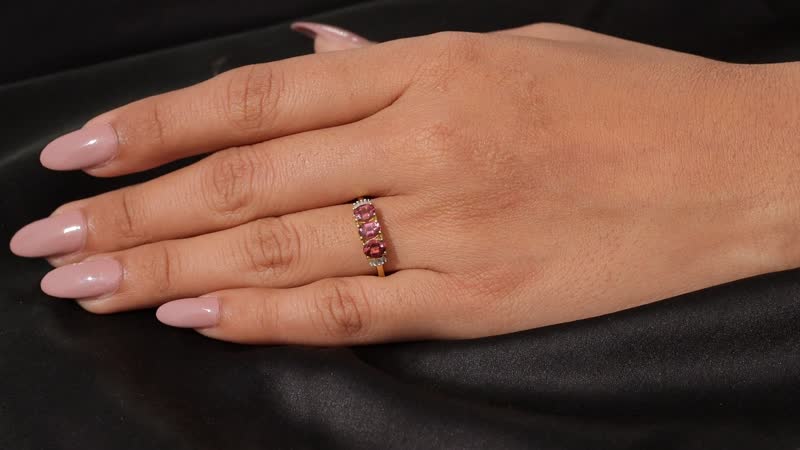 Premium Ouro Fino Rubellite and Diamond 1.10 ctw Trinity Ring in 18K Vermeil Yellow Gold Over Sterling Silver (Size 10.0)