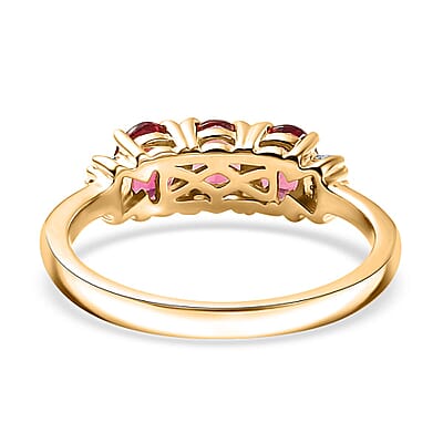 D'Joy Premium Ouro Fino Rubellite and Diamond 1.10 ctw Trinity Ring in 18K Vermeil Yellow Gold Over Sterling Silver (Size 10.0)