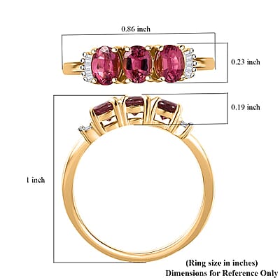 D'Joy Premium Ouro Fino Rubellite and Diamond 1.10 ctw Trinity Ring in 18K Vermeil Yellow Gold Over Sterling Silver (Size 10.0)