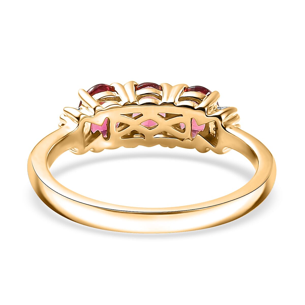 D'Joy Premium Ouro Fino Rubellite and Diamond 1.10 ctw Trinity Ring in 18K Vermeil Yellow Gold Over Sterling Silver (Size 8.0)