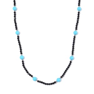 Sleeping Beauty Color Shell Pearl and Thai Black Spinel 50.00 ctw Beaded Necklace in Silvertone 18-20 Inches
