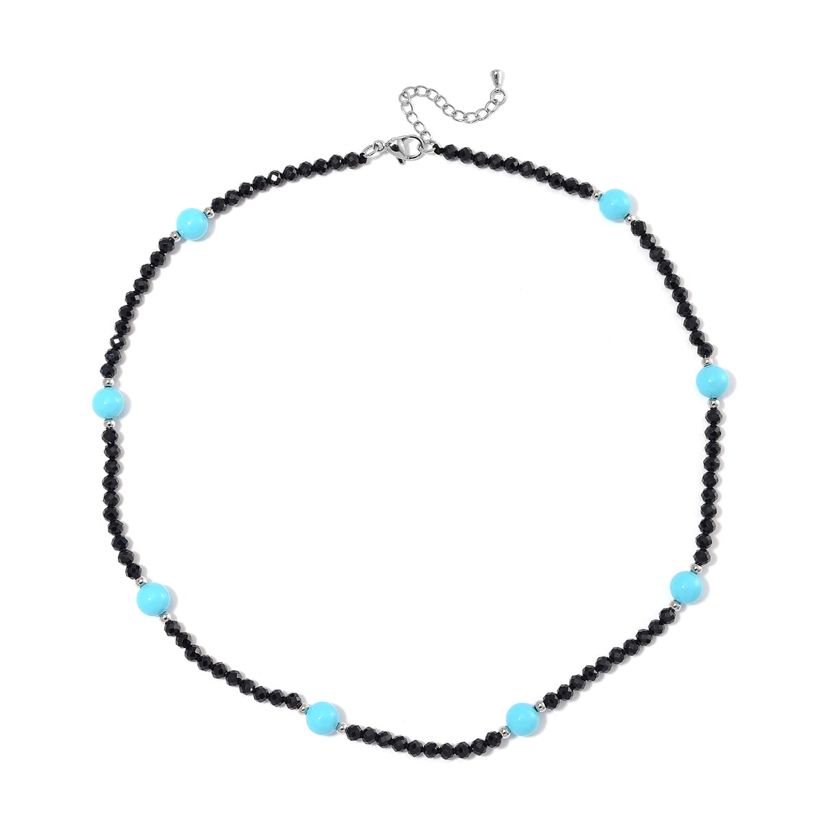 Sleeping Beauty Color Shell Pearl and Thai Black Spinel 50.00 ctw Beaded Necklace in Silvertone 18-20 Inches image number 2