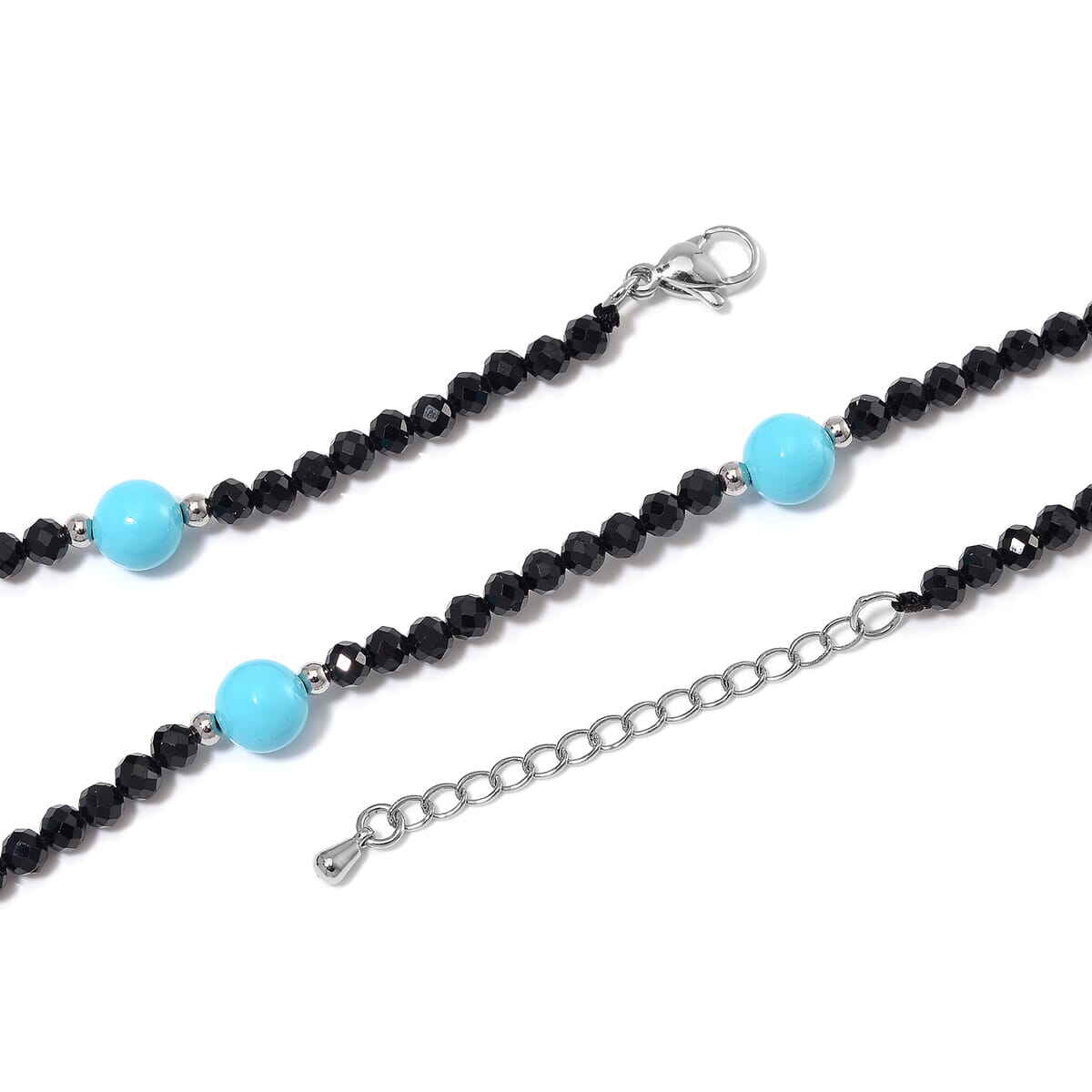 Sleeping Beauty Color Shell Pearl and Thai Black Spinel 50.00 ctw Beaded Necklace in Silvertone 18-20 Inches image number 3