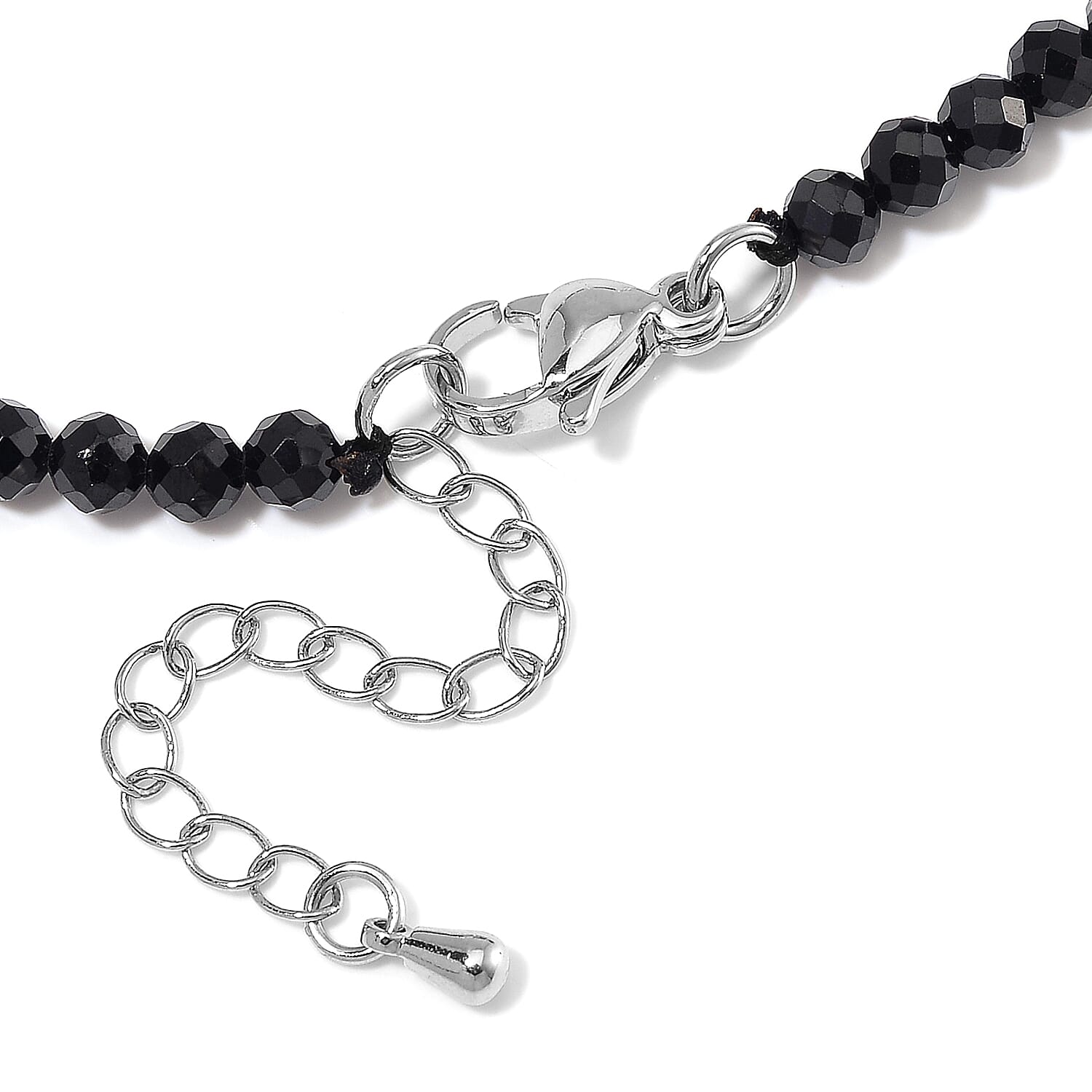 Thai Black Spinel with Sleeping Beauty Color Shell Pearl 50.00 ctw Beaded Necklace in Silvertone 18-20 Inches