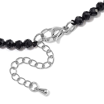 Thai Black Spinel with Sleeping Beauty Color Shell Pearl 50.00 ctw Beaded Necklace in Silvertone 18-20 Inches