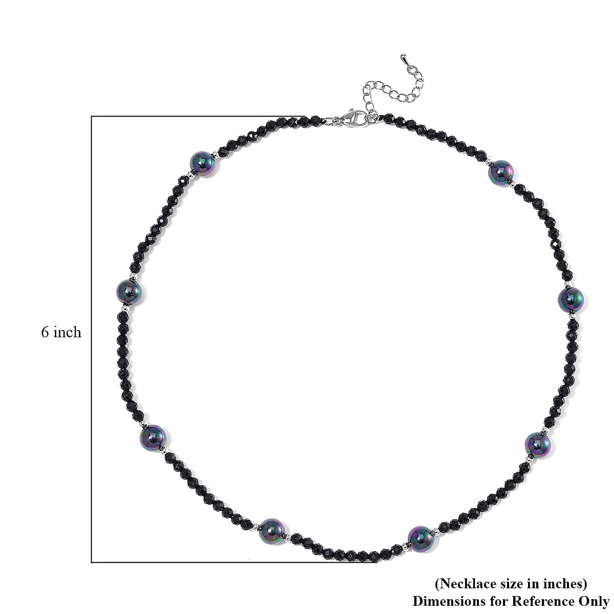 Peacock Color Shell Pearl and Thai Black Spinel 50.00 ctw Beaded Necklace in Silvertone 18-20 Inches image number 5