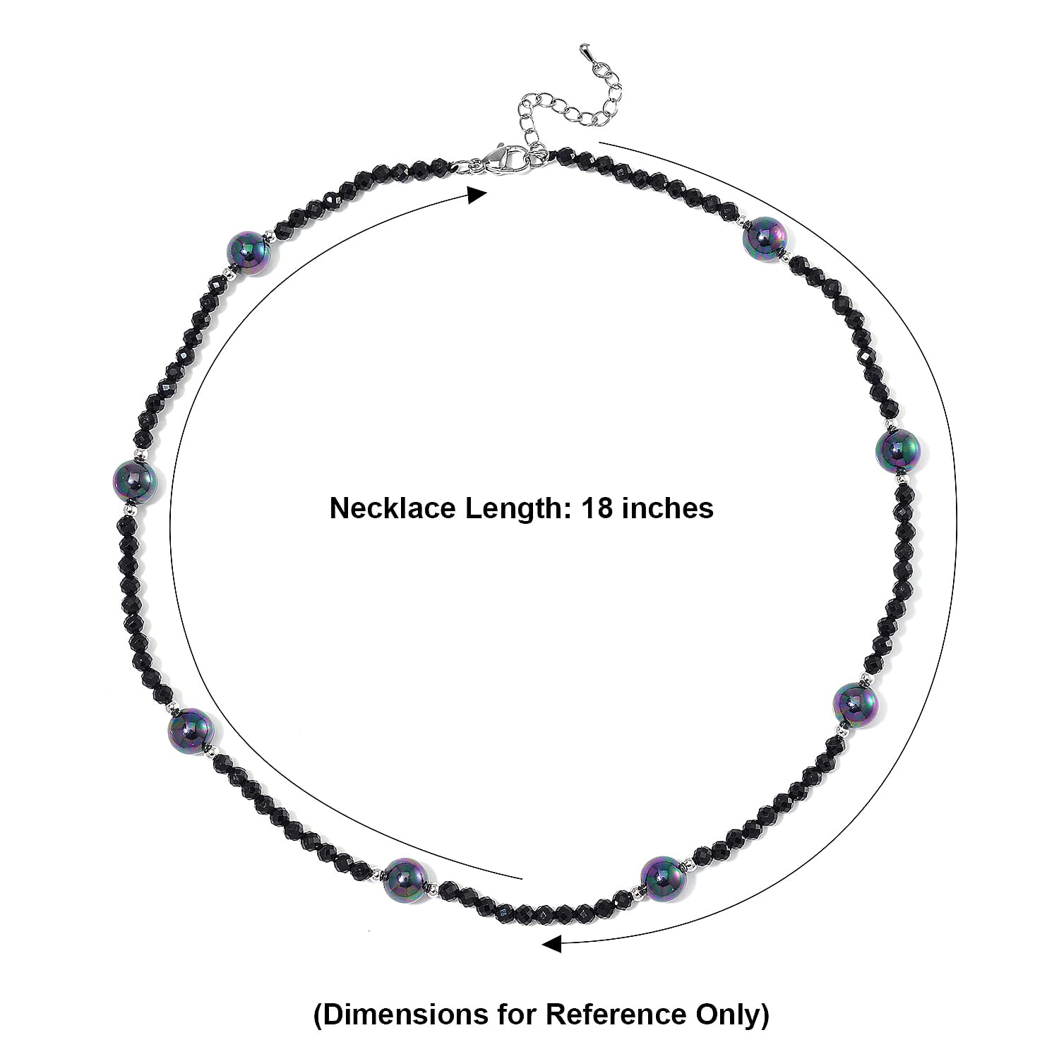 Thai Black Spinel with Peacock Color Shell Pearl 50.00 ctw Beaded Necklace in Silvertone 18-20 Inches