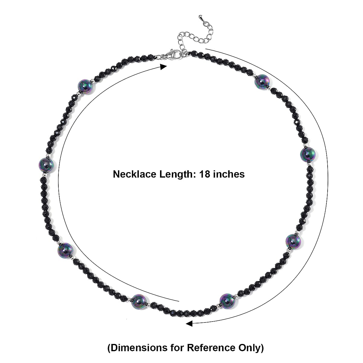  Thai Black Spinel with Peacock Color Shell Pearl 50.00 ctw Beaded Necklace in Silvertone 18-20 Inches image number 6