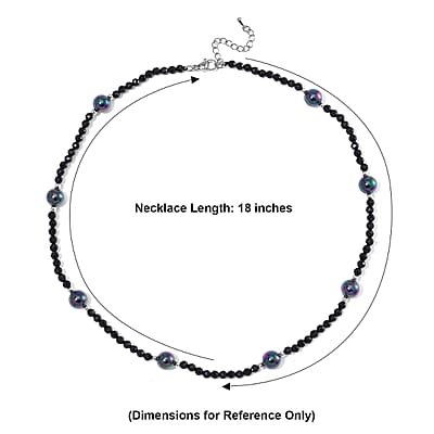 Thai Black Spinel with Peacock Color Shell Pearl 50.00 ctw Beaded Necklace in Silvertone 18-20 Inches