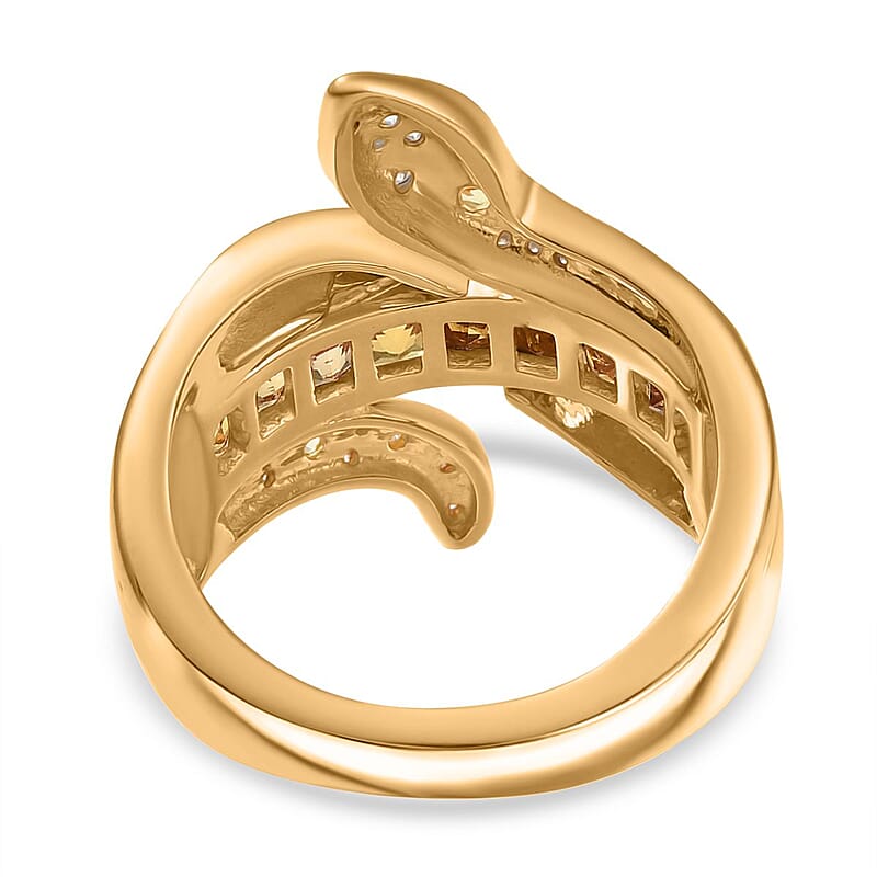 D'Joy Madagascar Yellow Sapphire and Multi Gemstone 1.50 ctw Snake Ring in 18K Vermeil Yellow Gold Over Sterling Silver (Size 10.0)