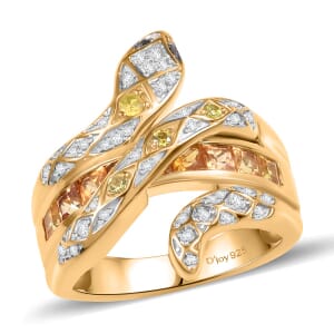 Madagascar Yellow Sapphire and Multi Gemstone 1.50 ctw Snake Ring in 18K Vermeil Yellow Gold Over Sterling Silver (Size 5.0)
