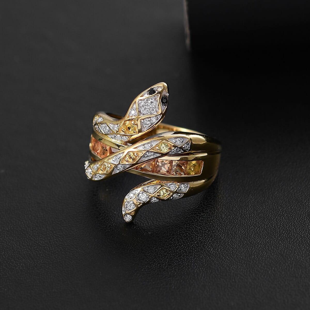 Madagascar Yellow Sapphire and Multi Gemstone 1.50 ctw Snake Ring in 18K Vermeil Yellow Gold Over Sterling Silver (Size 6.0) image number 1