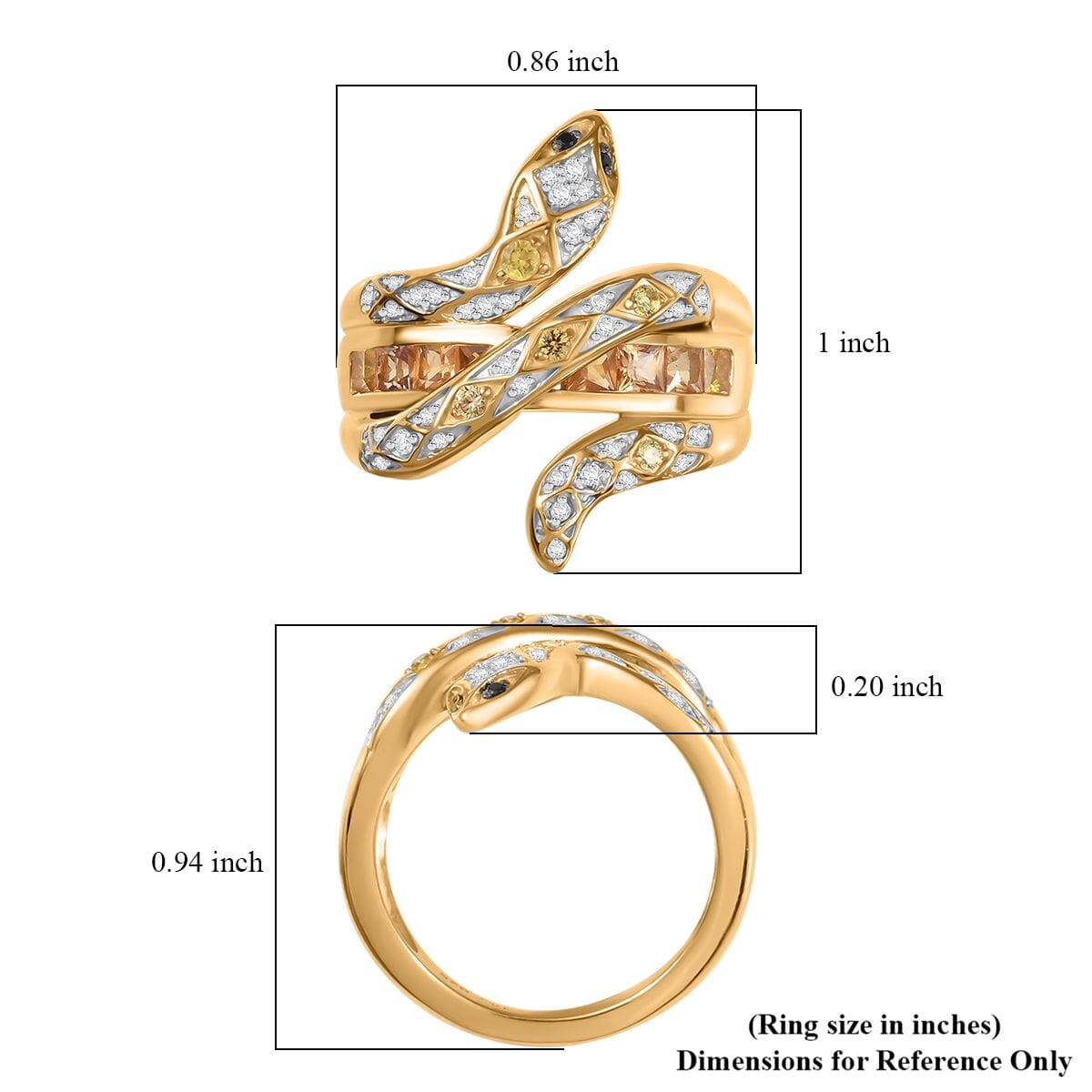 Madagascar Yellow Sapphire and Multi Gemstone 1.50 ctw Snake Ring in 18K Vermeil Yellow Gold Over Sterling Silver (Size 6.0) image number 5
