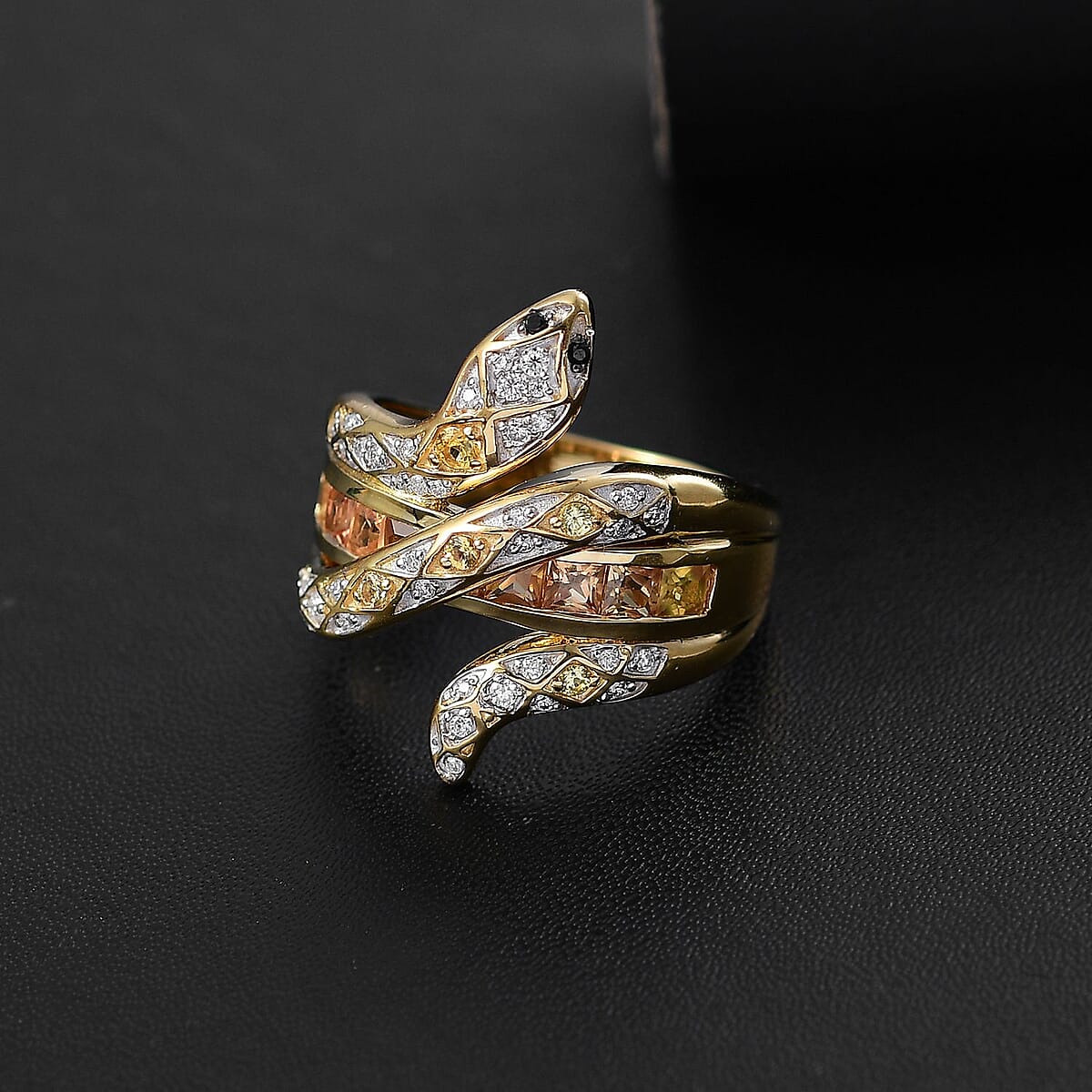 D'Joy Madagascar Yellow Sapphire and Multi Gemstone 1.50 ctw Snake Ring in 18K Vermeil Yellow Gold Over Sterling Silver (Size 7.0) image number 1