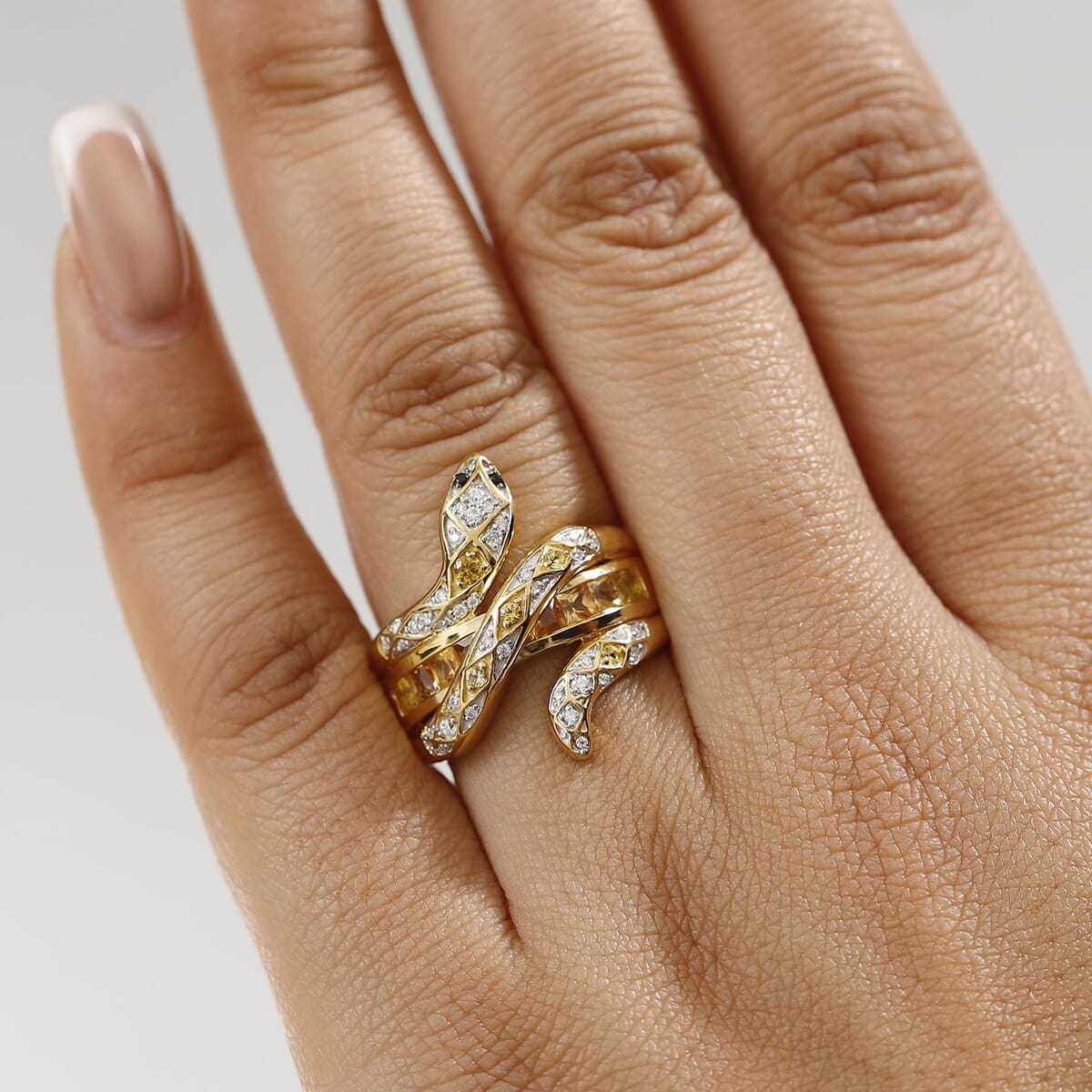 Madagascar Yellow Sapphire and Multi Gemstone 1.50 ctw Snake Ring in 18K Vermeil Yellow Gold Over Sterling Silver (Size 8.0) image number 2