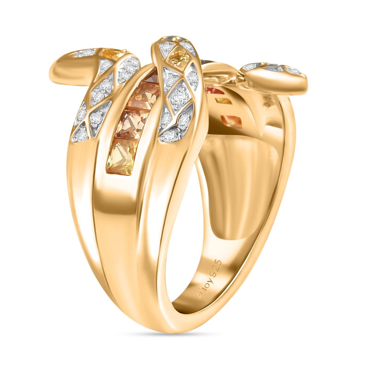 Madagascar Yellow Sapphire and Multi Gemstone 1.50 ctw Snake Ring in 18K Vermeil Yellow Gold Over Sterling Silver (Size 8.0) image number 3
