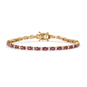 D'Joy Premium Ouro Fino Rubellite and Moissanite 5.25 ctw Sunset Serenade Bracelet in 18K Vermeil Yellow Gold Over Sterling Silver (6.50 In)