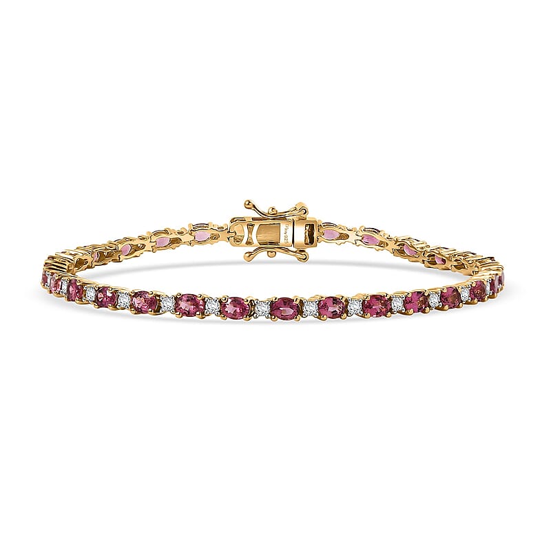D'Joy Premium Ouro Fino Rubellite and Moissanite 5.25 ctw Sunset Serenade Bracelet in 18K Vermeil Yellow Gold Over Sterling Silver (6.50 In)