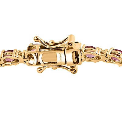 D'Joy Premium Ouro Fino Rubellite and Moissanite 5.25 ctw Sunset Serenade Bracelet in 18K Vermeil Yellow Gold Over Sterling Silver (6.50 In)