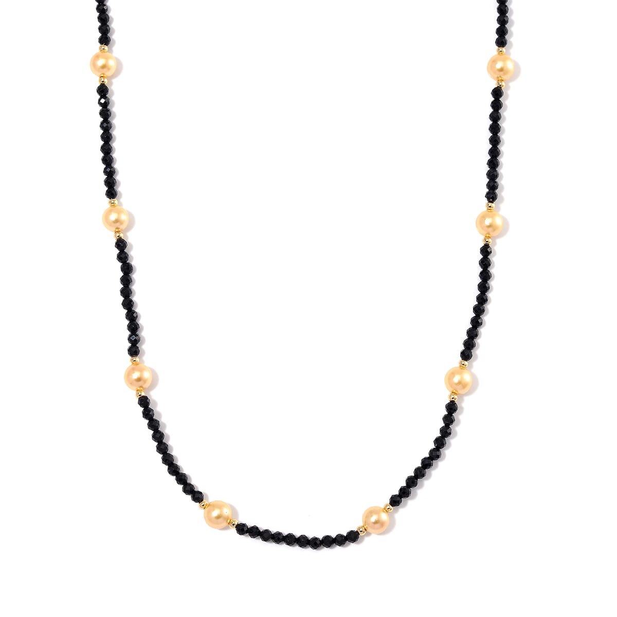 Golden Shell Pearl and Thai Black Spinel 50.00 ctw Beaded Necklace in Goldtone 18-20 Inches image number 0